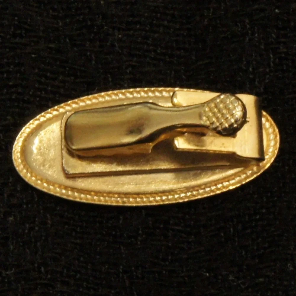 Vintage‎ Kansas Tie Clip Black/Gold Tone Oval Brushed Insert State Souvenir